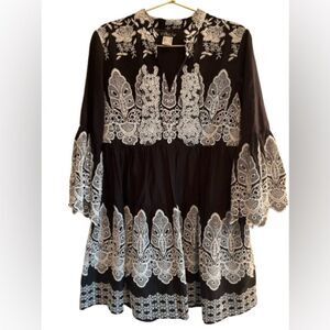 VENUS Embroidered & Lace Bell Sleeve Dress